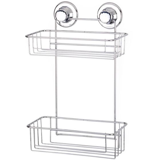 TEKNO-TEL Ραφιέρα Μπάνιου 2όροφη 25x18x35cm Πάχος 7mm Αντοχή 12kg Επιχρωμιωμένο Ατσάλι με Βεντούζα EXTRA STRONG
