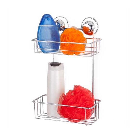 TEKNO-TEL Ραφιέρα Μπάνιου 2όροφη 25x18x35cm Πάχος 7mm Αντοχή 12kg Επιχρωμιωμένο Ατσάλι με Βεντούζα EXTRA STRONG