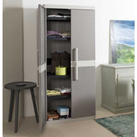 TOOMAX Ιταλίας Πλαστική Ντουλάπα 89x54x190cm 29kg με 4 Ρυθμιζόμενα Ράφια- 5 Χώρους MAX Αντοχή 220kg RATTAN XXL GREY/WARM GREY TUV/GS FASHION