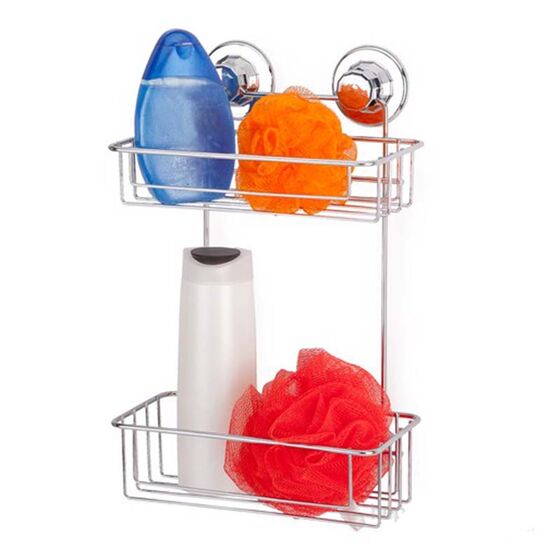 TEKNO-TEL Ραφιέρα Μπάνιου 2όροφη Πτυσσόμενη 25x15x36cm Πάχος 7mm Αντοχή 12kg Επιχρωμιωμένο Ατσάλι με Βεντούζα EXTRA STRONG