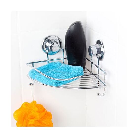 TEKNO-TEL Γωνιακή Ραφιέρα Μπάνιου 29x21x16cm Πάχος 7mm Αντοχή 12kg Επιχρωμιωμένο Ατσάλι με Βεντούζα EXTRA STRONG