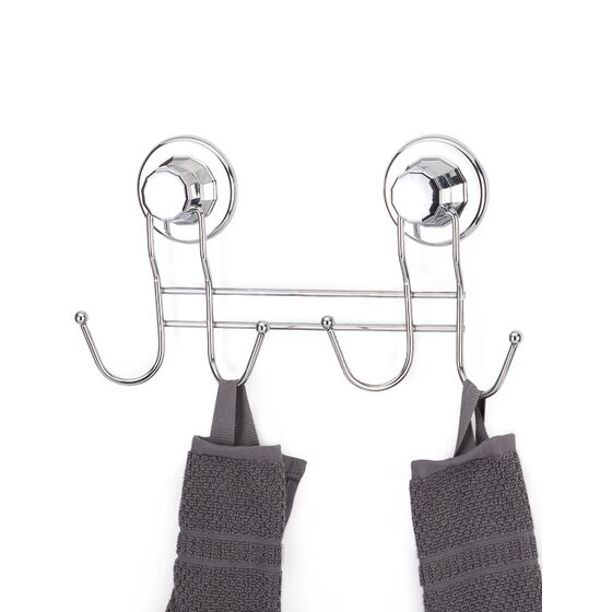 TEKNO-TEL Άγκιστρο-Κρεμάστρα Μπάνιου 4 Θέσεων  32x5x13cm Πάχος 7mm Αντοχή 12kg Επιχρωμιωμένο Ατσάλι με Βεντούζα EXTRA STRONG