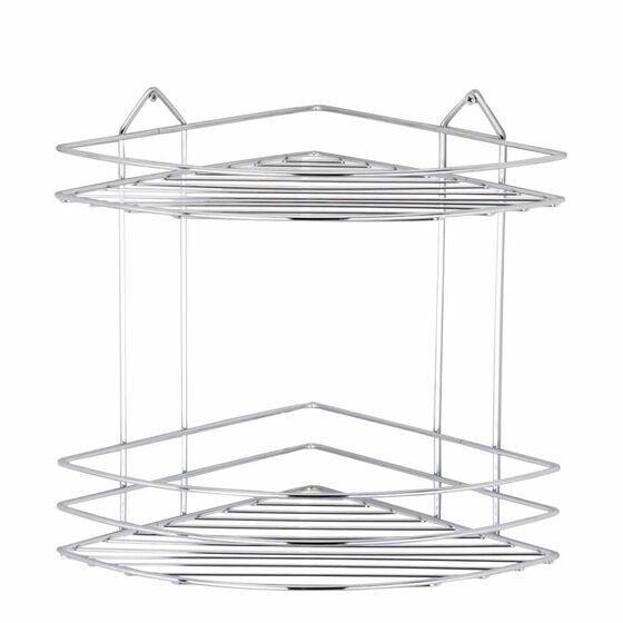 TEKNO-TEL Γωνιακή Ραφιέρα Μπάνιου Τοίχου 2όροφη 32x24x30cm Πάχος Ø4mm Επιχρωμιωμένο Ατσάλι