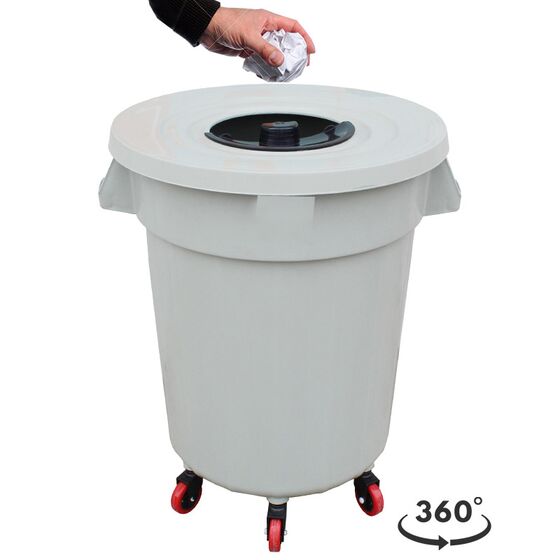 PLANET Κάδος Απορριμάτων 120lt Ø56x77cm Επαγγελματικός Πλαστικός με Καπάκι + Ημικυκλική Θυρίδα Απορριμάτων και 6 Ρόδες 360° 4.3kg Γκρι