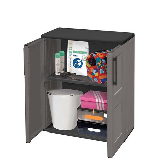 ARTPLAST Ιταλίας Πλαστική Ντουλάπα 68x37x84cm 9kg με Μεταλλικούς STRONG Μεντεσέδες 2 Αποθηκευτικοί Χώροι Γκρι Σκούρο