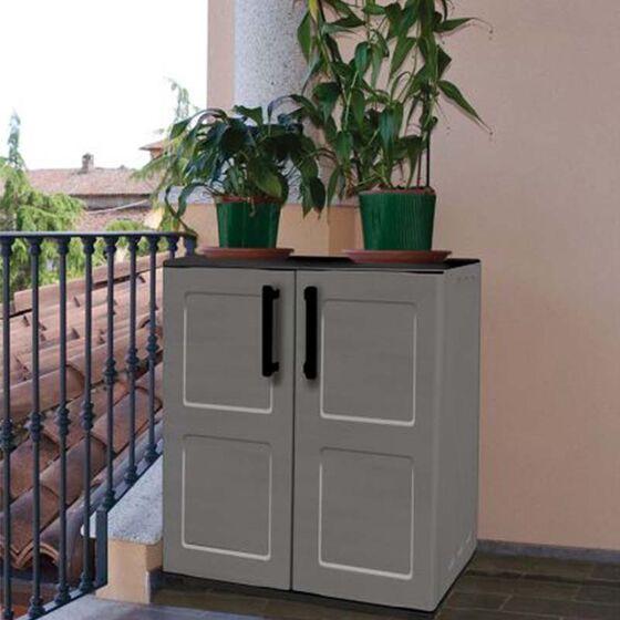 ARTPLAST Ιταλίας Πλαστική Ντουλάπα 68x37x84cm 9kg με Μεταλλικούς STRONG Μεντεσέδες 2 Αποθηκευτικοί Χώροι Γκρι Σκούρο