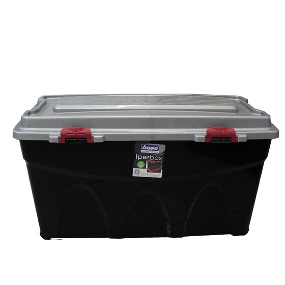 BAMA Ιταλίας Κουτί Αποθήκευσης 80x40x45cm 85lt Πλαστικό με Κλιπς και 4 Ρόδες Μαύρο-Ασημί IPERBOX