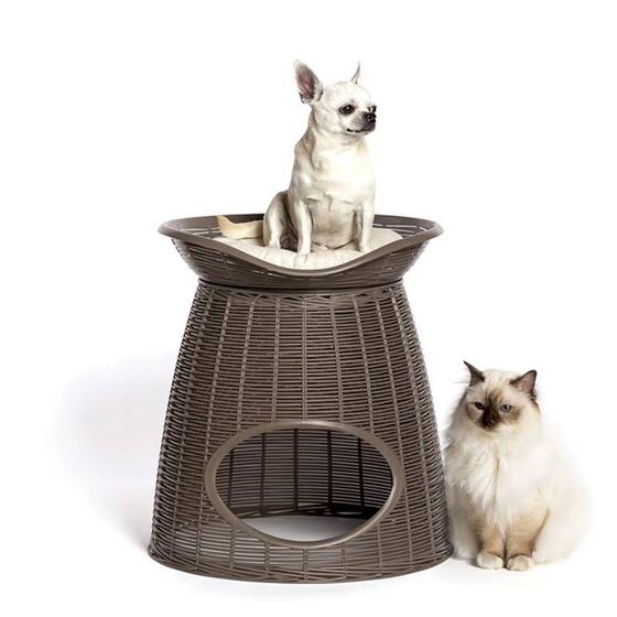 BAMA ITALY Διπλό Κρεβατάκι Γάτας-Σκαμπό 52x50x55cm RATTAN + 2 Μαξιλάρια PASHA Γκρί-Καφέ