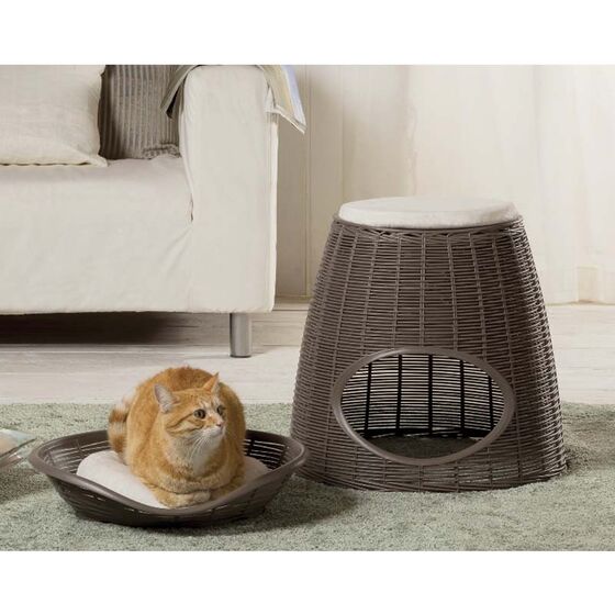 BAMA ITALY Διπλό Κρεβατάκι Κατοικιδίων-Σκαμπό 52x50x55cm RATTAN + 2 Μαξιλάρια PASHA Λευκό
