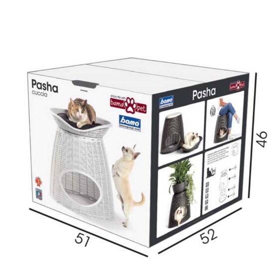 BAMA ITALY Διπλό Κρεβατάκι Γάτας-Σκαμπό 52x50x55cm RATTAN + 2 Μαξιλάρια PASHA Γκρί-Καφέ