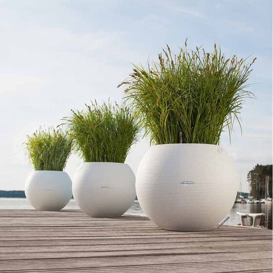 LECHUZA Puro 50 Επιδαπέδια Γλάστρα Ø49x41.5cm Σφαιρική Αυτοποτιζόμενη με Δοχείο Φύτευσης 13lt Λευκή Γερμανίας RedDot Award 2014