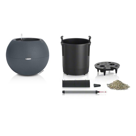 LECHUZA Puro 50 Επιδαπέδια Γλάστρα Ø49x41.5cm Σφαιρική Αυτοποτιζόμενη με Δοχείο Φύτευσης 13lt Ανθρακί Γερμανίας RedDot Award 2014