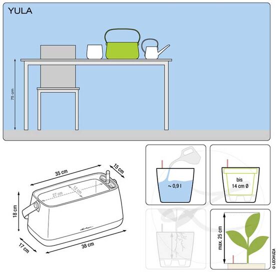 LECHUZA YULA Ζαρντινιέρα-Κασπώ 38x17x18cm Αυτοποτιζόμενη Λευκό-Λαχανί Γερμανίας