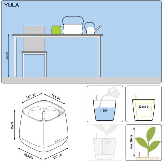 LECHUZA YULA Γλάστρα-Κασπώ 16.5x16.5x15cm Αυτοποτιζόμενη Λευκό-Πράσινο Γερμανίας
