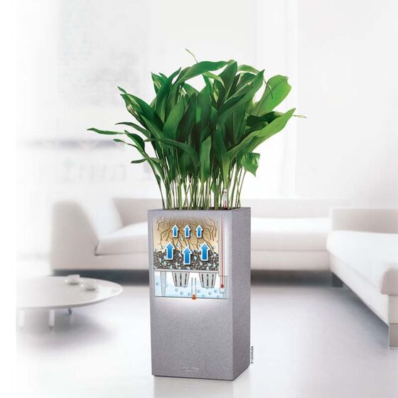 LECHUZA Canto Color Στήλη 40 Επιδαπέδια Γλάστρα 40x40x76cm Αυτοποτιζόμενη με Δοχείο ΓΚΡΙ Όψη Φυσική Πέτρα Γερμανίας