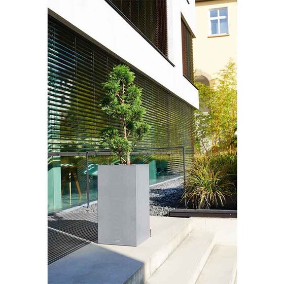 LECHUZA Canto Color Στήλη 40 Επιδαπέδια Γλάστρα 40x40x76cm Αυτοποτιζόμενη με Δοχείο ΓΚΡΙ Όψη Φυσική Πέτρα Γερμανίας