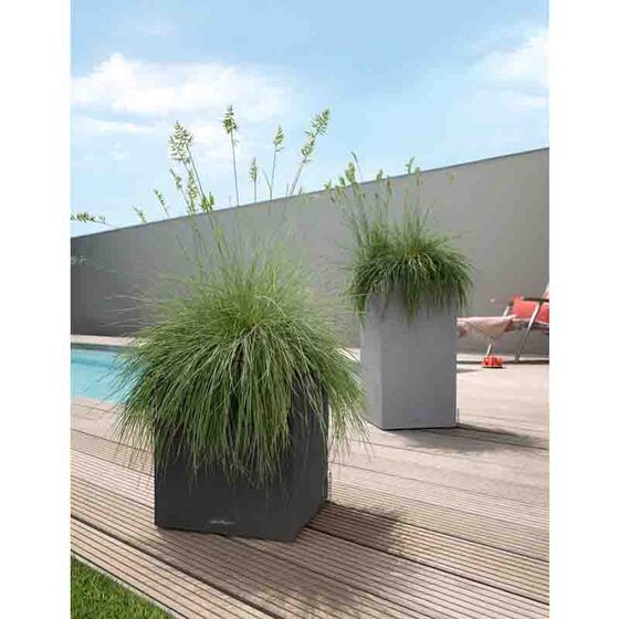 LECHUZA Canto Color 40 Επιδαπέδια Γλάστρα 40x40x40cm Αυτοποτιζόμενη Μαύρο του Γραφίτη Όψη Φυσική Πέτρα Γερμανίας