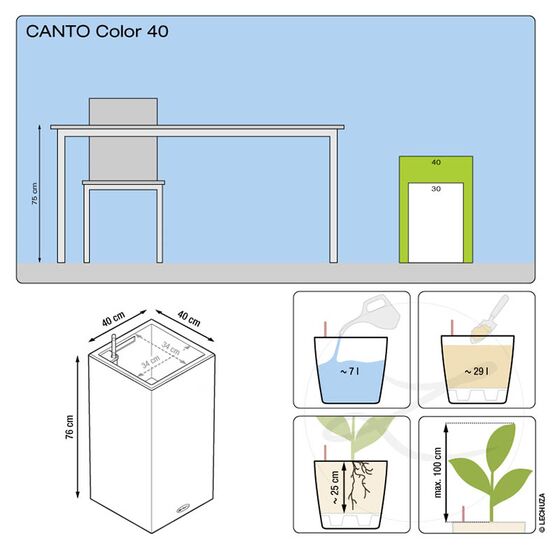 LECHUZA Canto Color Στήλη 40 Επιδαπέδια Γλάστρα 40x40x76cm Αυτοποτιζόμενη με Δοχείο ΓΚΡΙ Όψη Φυσική Πέτρα Γερμανίας