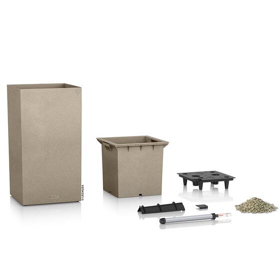 LECHUZA Canto Color Στήλη 40 Επιδαπέδια Γλάστρα 40x40x76cm Αυτοποτιζόμενη με Δοχείο ΜΠΕΖ της ΑΜΜΟΥ Όψη Φυσική Πέτρα Γερμανίας