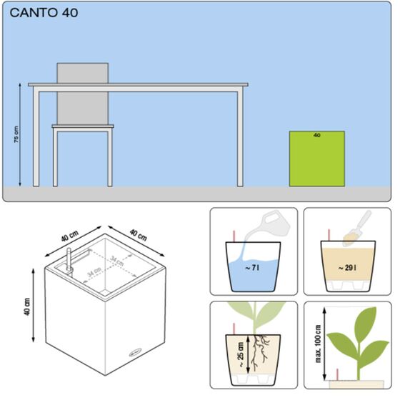 LECHUZA Canto 40 Premium Κύβος Επιδαπέδια Γλάστρα 40x40x40cm Αυτοποτιζόμενη με Δοχείο Φύτευσης Λευκή Γυαλιστερή Γερμανίας Reddot Award Winner 2017