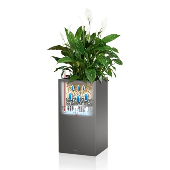 LECHUZA Canto 40 Premium Tower Επιδαπέδια Γλάστρα 40x40x76cm Αυτοποτιζόμενη με Δοχείο Φύτευσης Ανθρακί Γυαλιστερή Γερμανίας Reddot Award Winner 2017