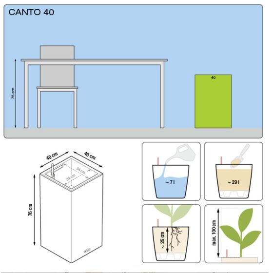 LECHUZA Canto 40 Premium Tower Επιδαπέδια Γλάστρα 40x40x76cm Αυτοποτιζόμενη με Δοχείο Φύτευσης Ανθρακί Γυαλιστερή Γερμανίας Reddot Award Winner 2017