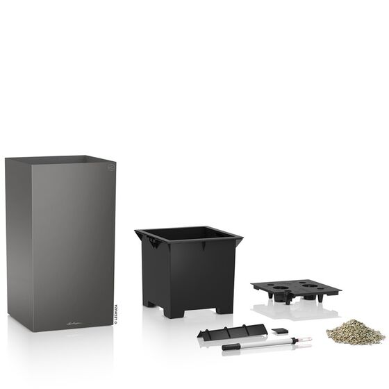 LECHUZA Canto 40 Premium Tower Επιδαπέδια Γλάστρα 40x40x76cm Αυτοποτιζόμενη με Δοχείο Φύτευσης Ανθρακί Γυαλιστερή Γερμανίας Reddot Award Winner 2017