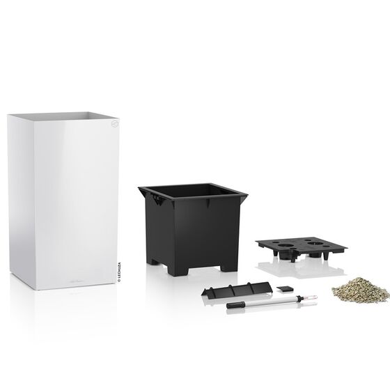 LECHUZA Canto 40 Tower Επιδαπέδια Γλάστρα 40x40x76cm Αυτοποτιζόμενη με Δοχείο Φύτευσης Λευκή Γυαλιστερή Γερμανίας Reddot Award Winner 2017