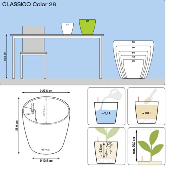 LECHUZA Classico 28 Επιτραπέζια Γλάστρα Ø27.5x26cm Αυτοποτιζόμενη Καφέ Γερμανίας