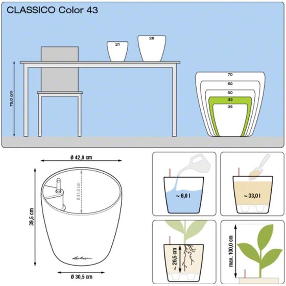 LECHUZA Classico 43 Επιδαπέδια Γλάστρα Ø42x39.5cm Αυτοποτιζόμενη Λευκή Γερμανίας