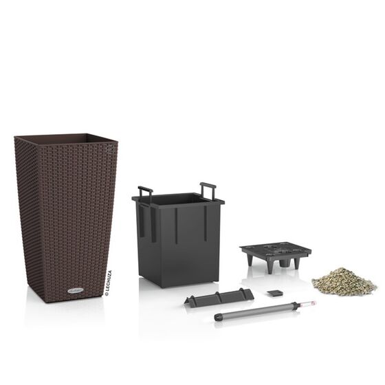 LECHUZA Cubico Cottage 30 Επιδαπέδια Γλάστρα 29.5x29.5x56.5cm Αυτοποτιζόμενη με Δοχείο Φύτευσης Μόκα Γερμανίας