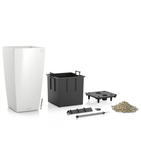 LECHUZA CUBICO 22 Premium Επιτραπέζια Γλάστρα 22x22x41cm Αυτοποτιζόμενη με Δοχείο Φύτευσης Λευκή Γυαλιστερή Γερμανίας