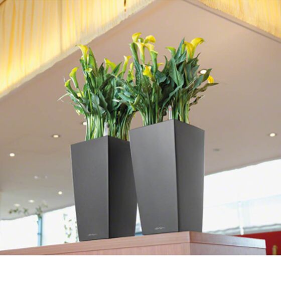 LECHUZA CUBICO 22 Premium Επιτραπέζια Γλάστρα 22x22x41cm Αυτοποτιζόμενη με Δοχείο Φύτευσης Ανθρακί Γυαλιστερή Γερμανίας