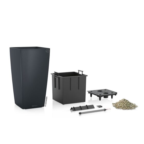 LECHUZA Cubico Color 22 Επιδαπέδια Γλάστρα 22x22x41cm Αυτοποτιζόμενη με Δοχείο Φύτευσης Ανθρακί Ματ Γερμανίας