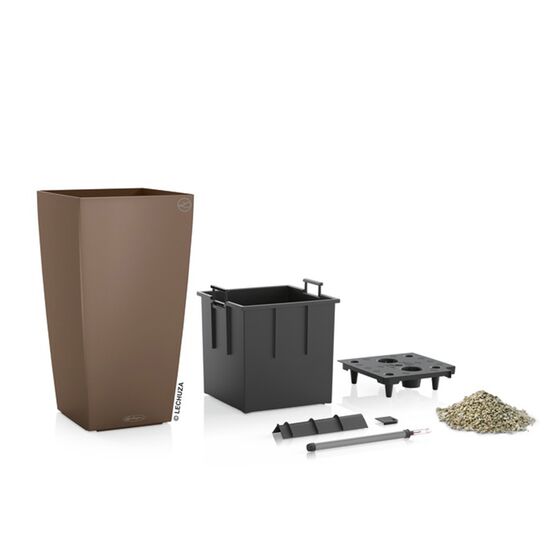 LECHUZA Cubico Color 22 Επιδαπέδια Γλάστρα 22x22x41cm Αυτοποτιζόμενη με Δοχείο Φύτευσης Καρυδί Γερμανίας