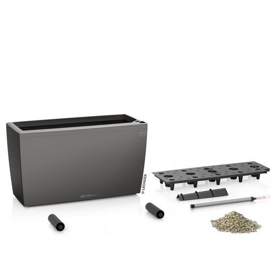 LECHUZA CARARO 75 Premium Ζαρντινιέρα Επιδαπέδια 75x30x42.5cm ΑΥΤΟΠΟΤΙΖΟΜΕΝΗ με 2 Ρόδες Ανθρακί Γυαλιστερή Γερμανίας