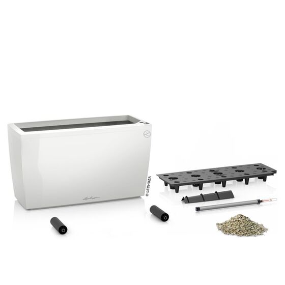 LECHUZA CARARO 75 Premium Ζαρντινιέρα Επιδαπέδια 75x30x42.5cm ΑΥΤΟΠΟΤΙΖΟΜΕΝΗ με 2 Ρόδες Λευκή Γυαλιστερή Γερμανίας