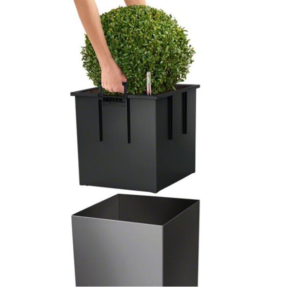 LECHUZA Cube Premium 30 Επιδαπέδια Γλάστρα 29.5x29.5x30cm Αυτοποτιζόμενη με Δοχείο Φύτευσης Ασημί Γυαλιστερή Γερμάνιας