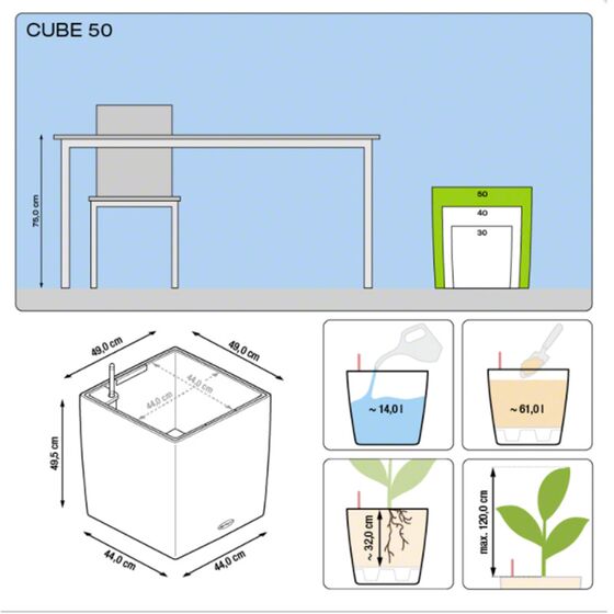 LECHUZA Cube Premium 50 Επιδαπέδια Γλάστρα 49x49x49.5cm Αυτοποτιζόμενη με Δοχείο Φύτευσης Λευκή Γυαλιστερή Γερμάνιας