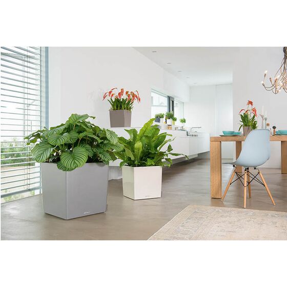 LECHUZA Cube Premium 30 Επιδαπέδια Γλάστρα 29.5x29.5x30cm Αυτοποτιζόμενη με Δοχείο Φύτευσης Ασημί Γυαλιστερή Γερμάνιας