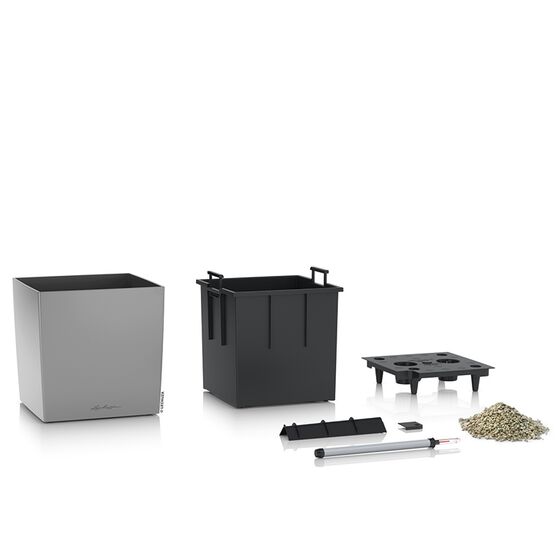 LECHUZA Cube Premium 30 Επιδαπέδια Γλάστρα 29.5x29.5x30cm Αυτοποτιζόμενη με Δοχείο Φύτευσης Ασημί Γυαλιστερή Γερμάνιας