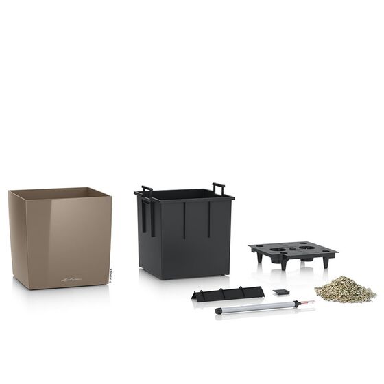 LECHUZA Cube Premium 30 Επιδαπέδια Γλάστρα 29.5x29.5x30cm Αυτοποτιζόμενη με Δοχείο Φύτευσης Γκρι-Καφέ Γυαλιστερή Γερμάνιας