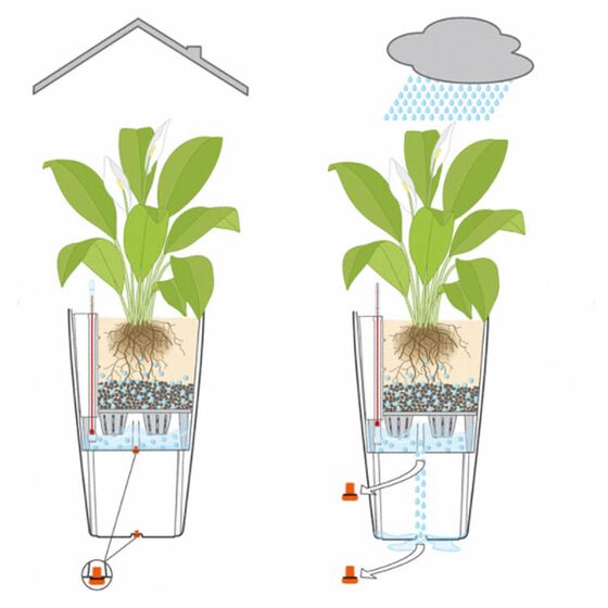 LECHUZA CUBICO 30 Premium Επιδαπέδια Γλάστρα 29.5x29.5x56.5cm Αυτοποτιζόμενη με Δοχείο Φύτευσης Μαύρη Γυαλιστερή Γερμανίας