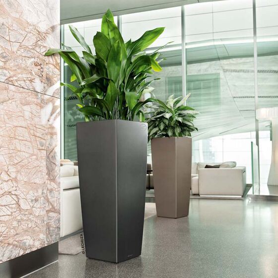 LECHUZA CUBICO ALTO 40 Premium Επιδαπέδια Γλάστρα 39.5x39.5x105cm Αυτοποτιζόμενη με Δοχείο Φύτευσης Γκρι-Καφέ Γυαλιστερή Γερμανίας