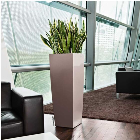 LECHUZA CUBICO ALTO 40 Premium Επιδαπέδια Γλάστρα 39.5x39.5x105cm Αυτοποτιζόμενη με Δοχείο Φύτευσης Γκρι-Καφέ Γυαλιστερή Γερμανίας