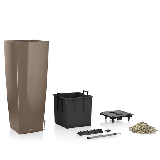 LECHUZA CUBICO ALTO 40 Premium Επιδαπέδια Γλάστρα 39.5x39.5x105cm Αυτοποτιζόμενη με Δοχείο Φύτευσης Γκρι-Καφέ Γυαλιστερή Γερμανίας