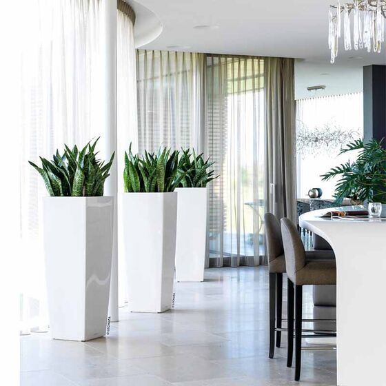 LECHUZA CUBICO ALTO 40 Premium Επιδαπέδια Γλάστρα 39.5x39.5x105cm Αυτοποτιζόμενη με Δοχείο Φύτευσης Λευκή Γυαλιστερή Γερμανίας