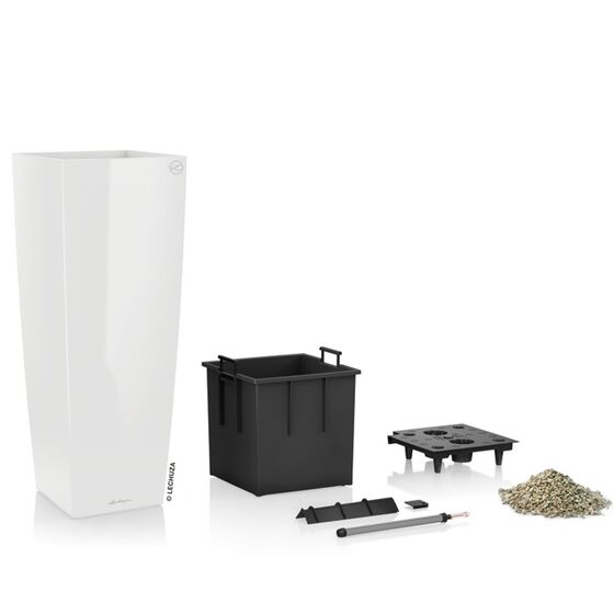 LECHUZA CUBICO ALTO 40 Premium Επιδαπέδια Γλάστρα 39.5x39.5x105cm Αυτοποτιζόμενη με Δοχείο Φύτευσης Λευκή Γυαλιστερή Γερμανίας