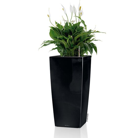 LECHUZA CUBICO 22 Premium Επιτραπέζια Γλάστρα 22x22x41cm Αυτοποτιζόμενη με Δοχείο Φύτευσης Μαύρη Γυαλιστερή Γερμανίας
