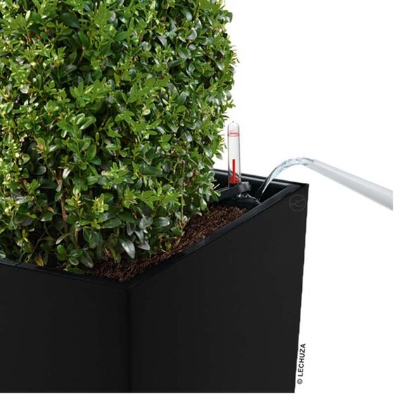 LECHUZA CUBICO 22 Premium Επιτραπέζια Γλάστρα 22x22x41cm Αυτοποτιζόμενη με Δοχείο Φύτευσης Μαύρη Γυαλιστερή Γερμανίας